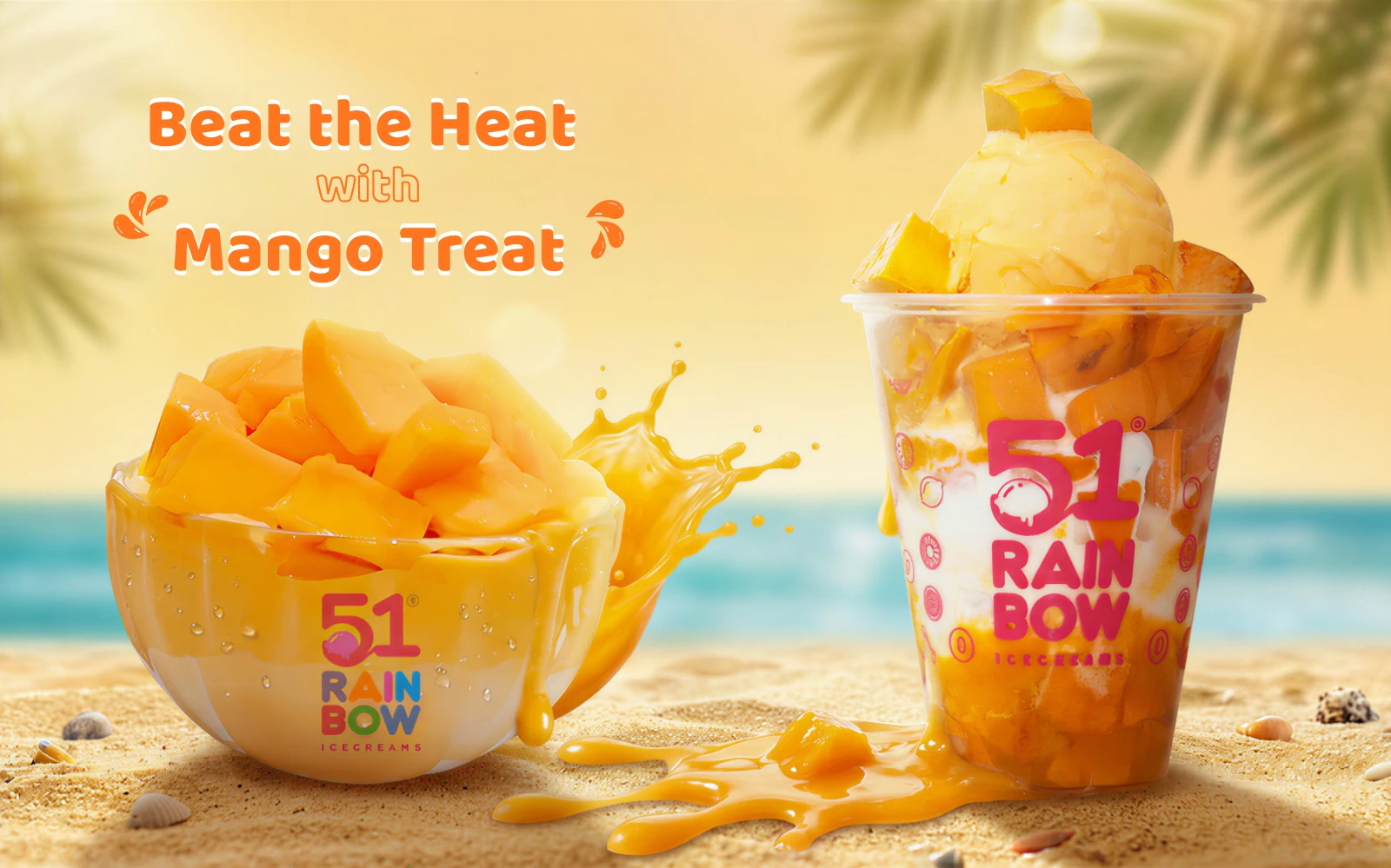 51 Rainbow Ice Cream mango dessert with fresh mango slices and mango ice cream summer special