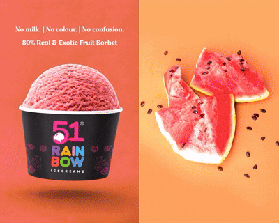 51 Rainbow watermelon sorbet scoop with no milk, no colour, 80% real fruit