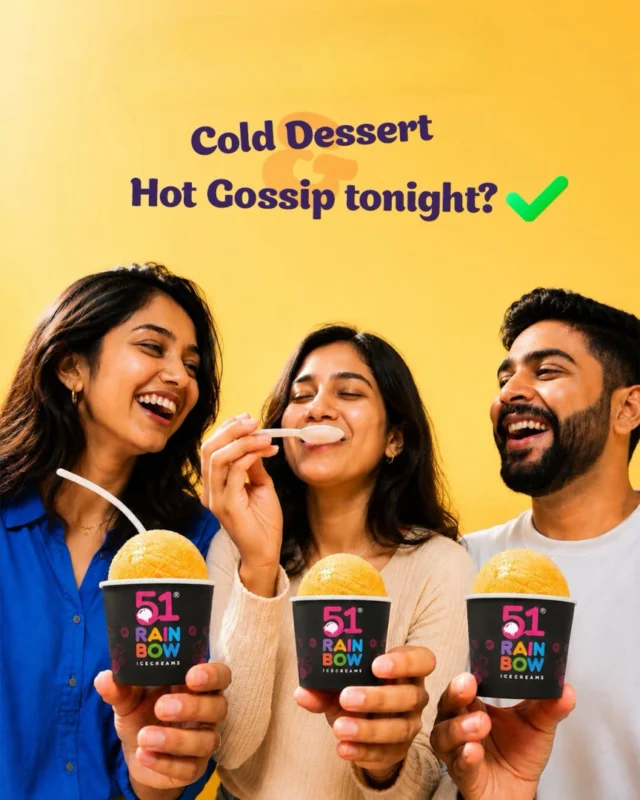 People enjoying 51 Rainbow mango ice cream cups together, laughing and sharing dessert