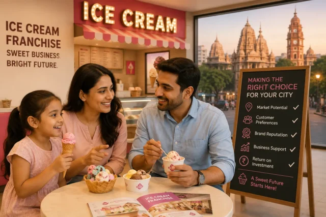 Family enjoying ice cream while exploring franchise opportunities.